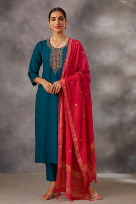 Gayathri Collections Embroidered Kurta, Churidar & Dupatta Set