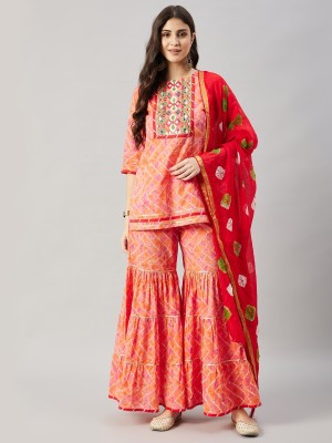 WineRed Printed Kurta, Salwar & Dupatta Set