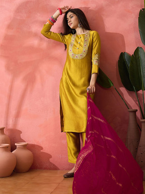 Blue Wish Embellished Kurta, Trouser/Pant & Dupatta Set