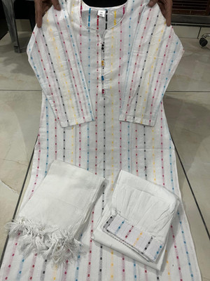 COTTONKURTISET Striped, Woven Kurta, Salwar & Dupatta Set