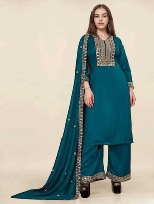 Harshiv Creation Embroidered Kurta, Palazzo & Dupatta Set