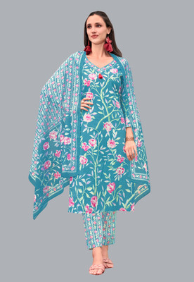 SHREE JEENMATA COLLECTION Printed Kurta, Churidar & Dupatta Set