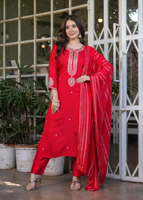 maa creation Embroidered Anarkali Kurta, Bottom & Dupatta Set