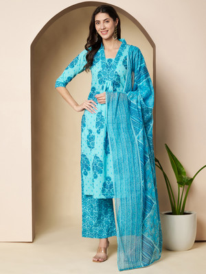 Poshak Hub Printed Kurta, Palazzo & Dupatta Set