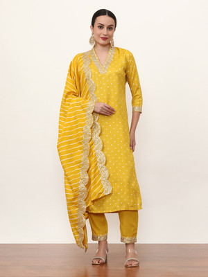 Jaipur Kurti Embroidered Kurta, Trouser/Pant & Dupatta Set