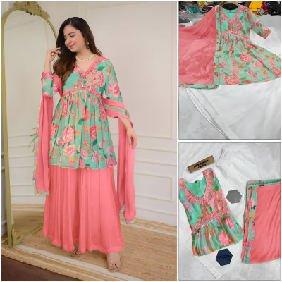 Prime Poster Printed Kurta, Palazzo & Dupatta Set