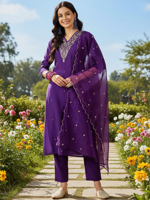 Rensa Embroidered, Embellished Kurta, Trouser/Pant & Dupatta Set