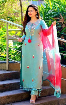 Ajantatextile Embroidered Kurta, Trouser/Pant & Dupatta Set