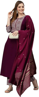CLAVINET Solid Kurta, Trouser/Pant & Dupatta Set