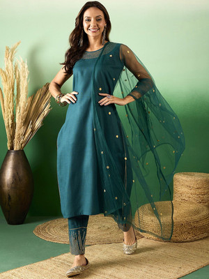 Sangria Embroidered Kurta, Trouser/Pant & Dupatta Set