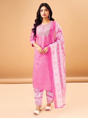 TRAHIMAM Embroidered Kurta, Trouser/Pant & Dupatta Set