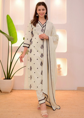 DESIHOOR Embroidered Kurta, Trouser/Pant & Dupatta Set