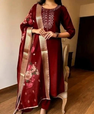 LOFTYFASHION Embroidered Kurta, Palazzo & Dupatta Set