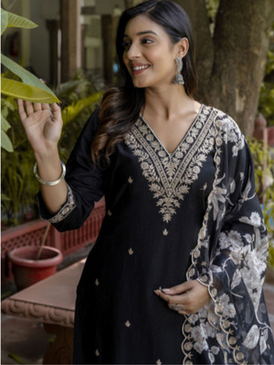pinfit Embroidered Kurta, Palazzo & Dupatta Set