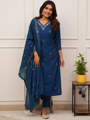 DESIHOOR Embroidered Kurta, Trouser/Pant & Dupatta Set