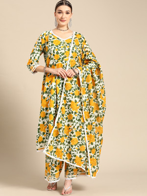 Sangria Floral Print Kurta, Sharara & Dupatta Set