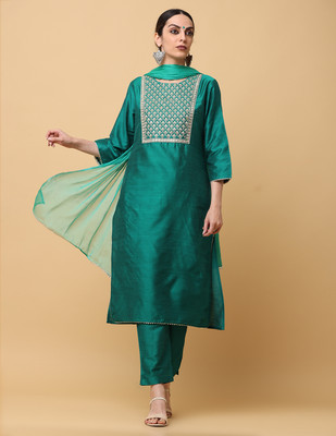 Angkor Embroidered Kurta, Trouser/Pant & Dupatta Set