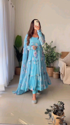 GRISHU COLLECTION Floral Print Anarkali Kurta, Bottom & Dupatta Set