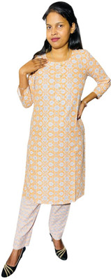 ABC Women Printed, Geometric Print A-line Kurta(Orange)