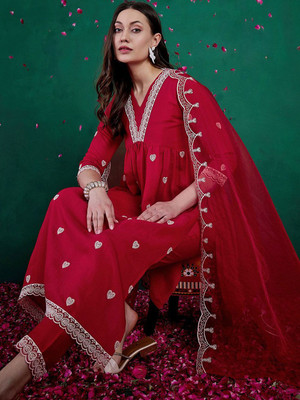 Sangria Embroidered Anarkali Kurta, Bottom & Dupatta Set