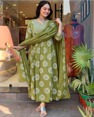 FancyFits Printed Anarkali Kurta, Bottom & Dupatta Set