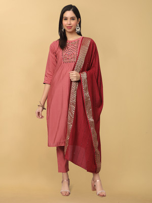 SWEES CROWN Embroidered Kurta, Trouser/Pant & Dupatta Set