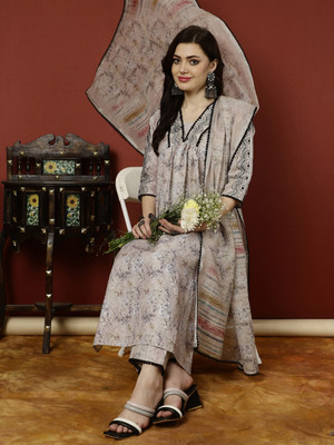 Jaipur Kurti Floral Print Kurta, Trouser/Pant & Dupatta Set