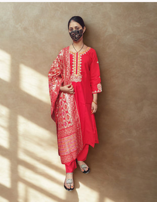 ABC Self Design Kurta, Trouser/Pant & Dupatta Set