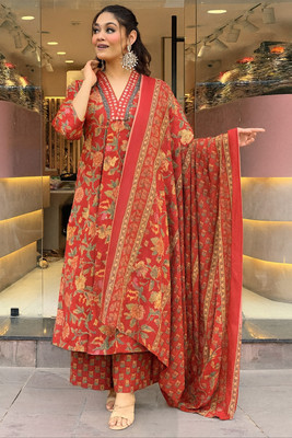 BIBHATSU Floral Print Anarkali Kurta, Bottom & Dupatta Set