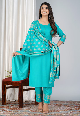 armoniya Floral Print Kurta, Palazzo & Dupatta Set