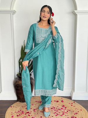 SHREEJA FASHION Embroidered Kurta, Trouser/Pant & Dupatta Set