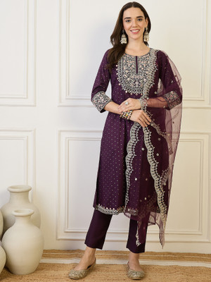 House of Pataudi Embroidered Kurta, Trouser/Pant & Dupatta Set