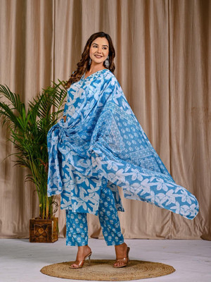 NavkarFabrics Floral Print Kurta, Palazzo & Dupatta Set