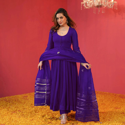 Tasrika Solid Anarkali Kurta, Bottom & Dupatta Set