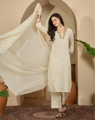 Skylee Embroidered, Embellished Kurta, Trouser/Pant & Dupatta Set