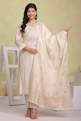 Seemrat Embroidered, Solid Kurta, Trouser/Pant & Dupatta Set