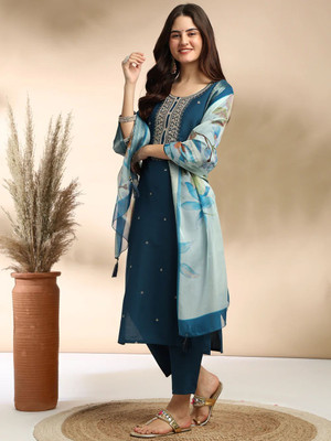 Hetvi Creation Embroidered Kurta, Trouser/Pant & Dupatta Set