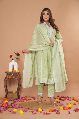 NANAK FEB Embroidered Anarkali Kurta, Bottom & Dupatta Set
