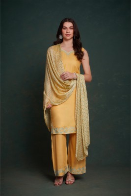 IndiMuse Embroidered Kurta, Palazzo & Dupatta Set