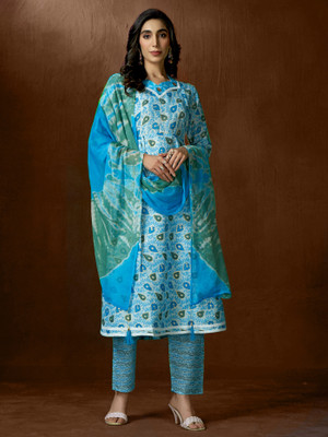 Tasrika Printed, Floral Print Anarkali Kurta, Bottom & Dupatta Set