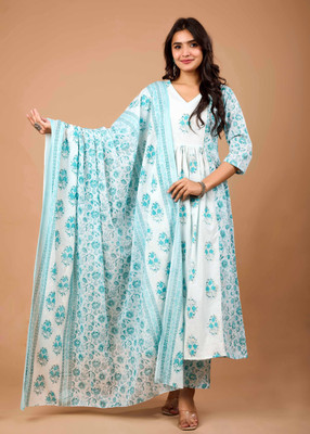 Le Mec Printed Anarkali Kurta, Bottom & Dupatta Set