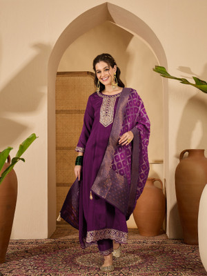 Sangria Embroidered Kurta, Trouser/Pant & Dupatta Set