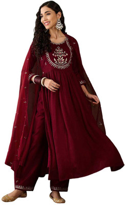 Sri Balaji Collections Embroidered Anarkali Kurta, Bottom & Dupatta Set