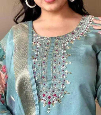 Mahi Fashion Embroidered Kurta, Trouser/Pant & Dupatta Set