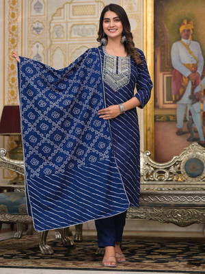 NILKATHA ENTERPRISE Embroidered Kurta, Palazzo & Dupatta Set