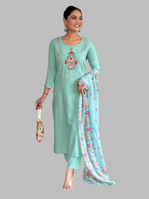 Tective Embroidered Kurta, Trouser/Pant & Dupatta Set