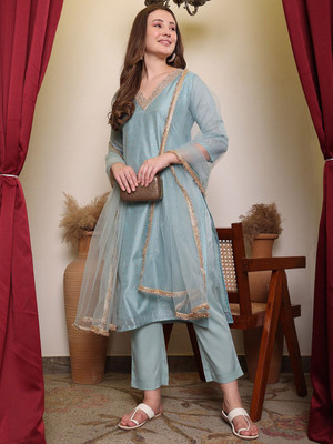 DESIHOOR Embroidered Kurta, Trouser/Pant & Dupatta Set