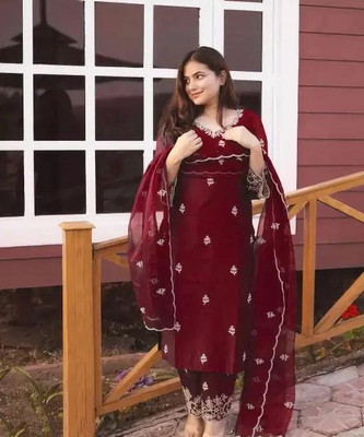 JAANIECOMMERCE Embroidered Anarkali Kurta, Bottom & Dupatta Set
