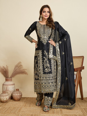 AMALAK Embroidered, Embellished Kurta, Trouser/Pant & Dupatta Set