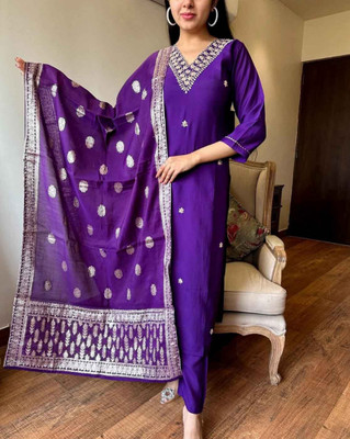Hetvi Creation Self Design Kurta, Trouser/Pant & Dupatta Set